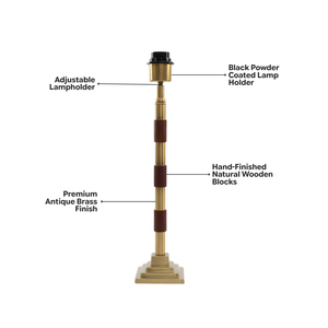 Clover Metal Table Lamp - Antique Brass & Natural Wood ( Base Only )