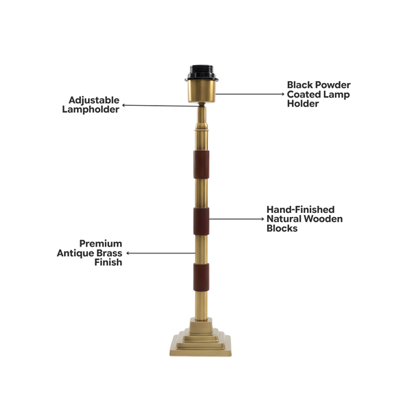 Clover Metal Table Lamp - Antique Brass & Natural Wood ( Base Only )