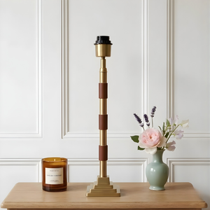 Clover Metal Table Lamp - Antique Brass & Natural Wood ( Base Only )