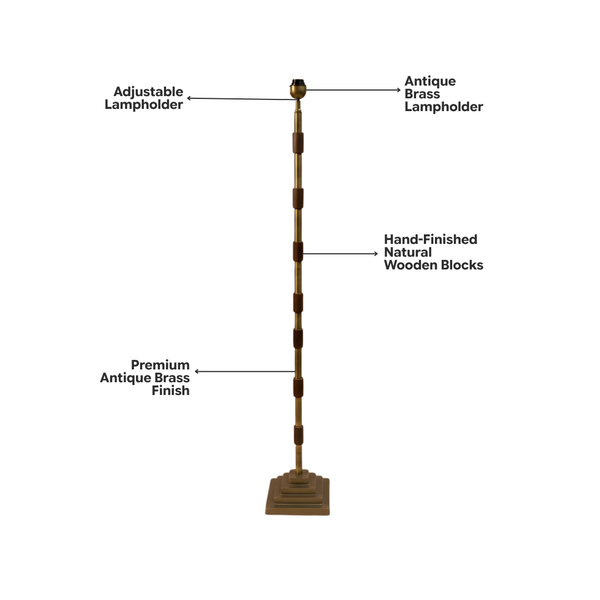 Clover Floor Lamp - Antique Brass & Wood (Base Only)
