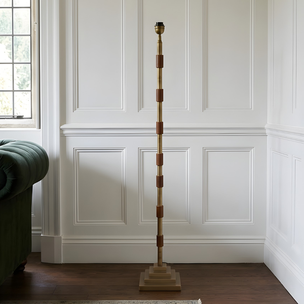 Clover Floor Lamp - Antique Brass & Wood (Base Only)